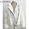 ZADORIN Top Fashion Luxury FAUX Fur Coat Moto PU Leather Turn Down Collar Warm Faux Fur Jacket Women 2020 Winter New LJ201021