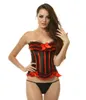 Vrouwen Sexy Satijn Kant Corset Lingerie Set Lint Boog Slanke Bodyshaper Overborst Lace Up Bustier Cincher Red H2176