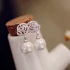 Luxo Rose Flower Pearl Auricular Brincos Rhinestone Eardrop para Mulheres Casamento Partido Jóias Acessórios