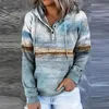 Autumn Winter Fahsion Casual Drawstring Button Tops Pullover Hoodie Vintage Landscape Printed Hooded Sweatshirts 220311