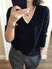 2020 Elegant Loose V-Neck Cashmere Sweater Women Plus Size Knitted Pullover Black Gray Short Lady's Sweaters Winter Warm Jumper1