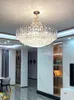 Led Moderne De Luxe Suspendu Cristal Plafond Lustre Lumière Lampe Lustre Suspension Luminaire Duplex Bâtiment Salon Salle À Manger