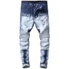 jeans da moto pieghettati slim fit da uomo elasticizzati piccoli jeans strappati bianchi giovanili