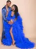 Royal Blue Nupclengments Longa mangas compridas Casamento Sleepwear Roupões de banho Nightgowns Tiered Ruffles vestes vestido de mulheres para desempenho quimono