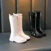 Mädchenstiefel Winter mit Samt für kleine Mädchen, langer, hoher Reiterstiefel aus Leder im britischen Stil für Kinder 211227