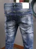 Erkek Kot Denim Erkekler Sonbahar Slim Fit Moda Marka Yüksek Kalite Mavi Delikli Splash Pantolon Skinny Erkek Jean Pantolon