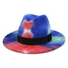 Tie Dye Filz Feedora Hut Frauen Männer breite Krempe formale Cap Man Frau Jazz Panama Hut Liebhaber Kappen Herren Trilby Chapeau Modezubehör Neu