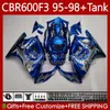 Body+Tank For HONDA CBR 600F3 600 F3 CC 600FS 97 98 95 96 Bodywork blue silvery 64No.128 CBR600 FS CBR600F3 CBR600FS 1997 1998 1995 1996 CBR600-F3 600CC 95-98 Fairings Kit