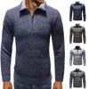 Fashion- Sweater Men Jacket Solid Color Sweaters Knitwear Warm Sweatercoat Casual 1/4 Zip Stand Collar Pullovers Men Clothing