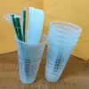 Starbucks Mugs 24oz/710ml Plastic Tumbler Reusable Clear Drinking Flat Bottom Cup Pillar Shape Lid Straw Mugs Bardian Free