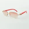 Direktvertrieb mittelgroße Diamant-Sonnenbrille 3524026 mit roten Naturholzbügeln, Designerbrille, Größe: 56-18-135 mm