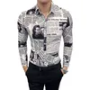 Personalidade juventude tendência moda casual homens camisa de mangas compridas primavera e outono novo m-5xl impresso jornal slim camisa 2019 g0105