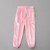 Frühling Frauen Grundlegende Rosa Dünne Fleck Hosen Elastische Taille Casual Rot Schwarz Kordelzug Knöchel Länge Sommer Hose 210522