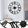 40 cm grande horloge murale de jardin en plein air nordique en métal chiffres romains horloges murales rétro fer visage rond noir décoration de bureau à domicile LJ21925