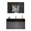 Armadietto da bagno intelligente combinazione moderno e minimalista luce di lusso roccia ardesia marmo lavabo vanità lavabo specchio armadietto materiale nano rock supporta 110 V / 220 V