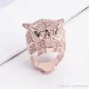 Tiger Leopard Head Ring CZ Miłośnicy Biżuterii Śliczne Pierścienie Wykwintowane Miedź Plated Hollow Green Eyed