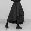 [Eam] 높은 탄성 허리 블랙 비대칭 넓은 다리 바지 새로운 느슨한 맞는 바지 여성 패션 조류 봄 가을 1N683 201031