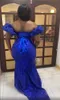 2022 Plus Storlek Arabisk Aso Ebi Royal Blue Mermaid Prom Klänningar Sweetheart Sequined Lace Evening Formell Party Andra Receptionen Födelsedag Engagemang Kappor Klänning