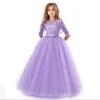 Dzieci Dziewczyny Ślub Kwiat Dziewczyna Sukienka Z Długim Rękawem Elegancka Princess Party Page Calal Dress Tulle Koronkowa Dress LJ200923