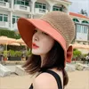 COKK Summer Hats For Women Knitted Breathable Foldable Sun Hat With Bow Sun Protection Sunshade Korean Beach Hat Cap Travel New Y200714