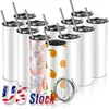 USA Stock 20oz rak Wate -flaskor tomma sumblimation tumlar med lock halm för DIY resemuggar