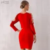 Adyce جديد الشتاء النساء الدانتيل ضمادة اللباس vestidos bodycon أنيقة المشاهير حزب اللباس مثير أسود طويل الأكمام نادي اللباس 201204