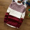 Yeni Kore Giysileri Marka Örme İnce Sonbahar Kazak Çizgili Rahat O-Boyun Erkekler Knittwear Kazaklar Jumper Patchwork Uzun-Kollu1