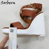 Sorbern Dark Brown Waved Style Wedge Sandals Platform High Heel Cross Ankle Strap Slingback Shoes Customized Sandal Female Shoe