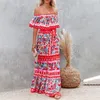 Zomer print vintage lange jurken voor vrouwen sexy off-shoulder ruche mode boho party maxi jurk dames strand sundress 220308