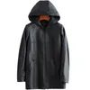 Nerazzurri black faux leather jacket women with hood long sleeve zippers pu leather coat for women women's leather jacket 4xl 201030