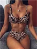 Sexy Vrouwen Hoge Taille Bikini Leopard Gedrukt Badpak Badmode Vrouwelijke Bandeau Thong Braziliaanse Biquini Bikini Set Badpak BADER