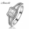 AINUOSHI Princesse Cut Halo Anneau Classique Carré Infinity Bague de Fiançailles SONA Femmes Mariage Sterling 925 Anneaux En Argent Bande De Mariée Y200106