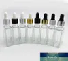 30ml Empty Clear Square Glass Bottles Eye Dropper Aromatherapy Perfume 1oz Transparent Glass Dropper Vials