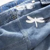 Women's Jackets 2022 Autumn Denim Jacket Fashion Hole Loose Jeans Pattern Lapel Blue Long Sleeve Casual Overcoat Plus Size 5XL