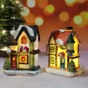 FENGRISE Mini casa de resina de Navidad con luz LED Feliz decoración para el hogar Adornos para árboles de Navidad Año de Navidad Y201020