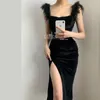 Casual Dresses WOMENGAGA 2021 Sleeveless Tank Hairy Super Sexy Backless Temperament Lady Split Korea Vest Dress Women Velvet Robe YFPG