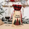 Vinflaska Cover Burlap Plaid Bag Hem Holiday Christmas Decoration Red Wine5747235