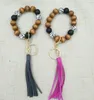 Cross-fronteira multicolor Multicolor Handmade Bead de Madeira Pulseira Coreano Veludo Tassel Pingente Chaveiro