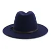 Kvinnor Vinter Fedora Mössor Wide Brim Belt Band Buckle Felted Hats Classic Formell Klänning Bröllop Vit Svart Utomhus Fedora Män Hattar