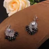 Dangle & Chandelier Ajojewel 2021 Black Crystal Tassel Earrings For Women Blue Gray Antique Silver Plated Luxury Ear Drop Party Jewelry Bijo