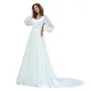 간단한 흰색 쉬폰 선 웨딩 드레스 Boho Beach 신부 가운 V 넥 긴 소매 플러스 사이즈 로브 드 Mariage 사용자 정의