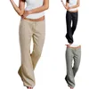 Vrouwen hoge taille elastische linnen broek vrouwelijke rechte casual broek losse lange brede beenbroek