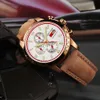 Reef Tiger Brand Watches for Men Luminous Sport Watches Quartz Rose Gold Leather Strap Chronograph Stop Watches RGA3029 T200409