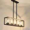 American Country Style Rectangular Chandelier Creative Simple Table Bar Lamp Dining Room Marble Glass Black Hanging Lamp