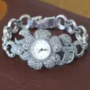 Vrouwen Flower Style Pave Marcasite 925 Sterling Silver Pols Watches Eal Silver armband Horloges Echt zilveren armband T200420