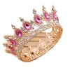 Okrągłe kryształowy korona diadem królowa metalowe złote kolory Tiary i korony PROM Pageant Wedding Hair Akcesoria W0104204A