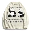 2020 hip hop streetwear chinês panda patchwork homens malha suéter outono outono harajuku camisola de algodão de grande algodão pulôver mulheres homens