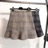 Skirts 2021 Plaid Woolen Skirt Ruffled Bag Hip FemaleHigh Waist Natural A-Line Casual1