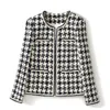 Plaid Tweed Jackets Kvinnor O-Neck Långärmad Office Lady Wool Coats Höst Vinter Outwear Vintage Koreansk Elegant Plus Size B380 201106