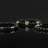 Bracciali di fascino 3pcs / Set Branelli di pietra naturale di lusso Crown CZ Ball intrecciata intrecciata intrecciata uomo Braccialetti per gioielli